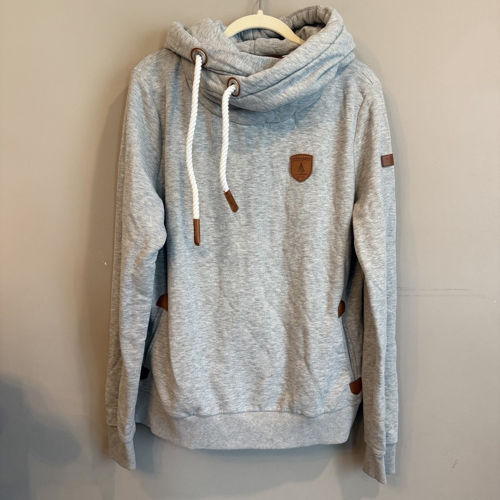 Wanakome Womens XL Sweatshirt Artemis Hoodie Grey Pockets Drawstring Cowl